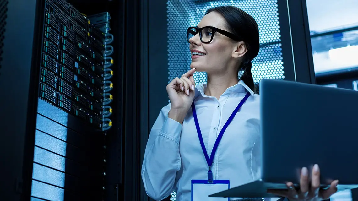 Young woman professional checking the system Young woman professional checking the system